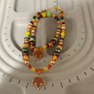 Handmade Beaded Dog Necklace & Matching Owner Bracelet set for Fall Holidays.